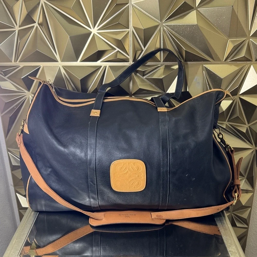 King Ranch Saddle Shop Leather‎ Duffel Bag Black Tan Running W Weekender Travel